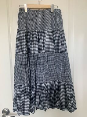 Chaps Black White Gingham Tiered Maxi Skirt Cottagecore Prairie Modest Cotton